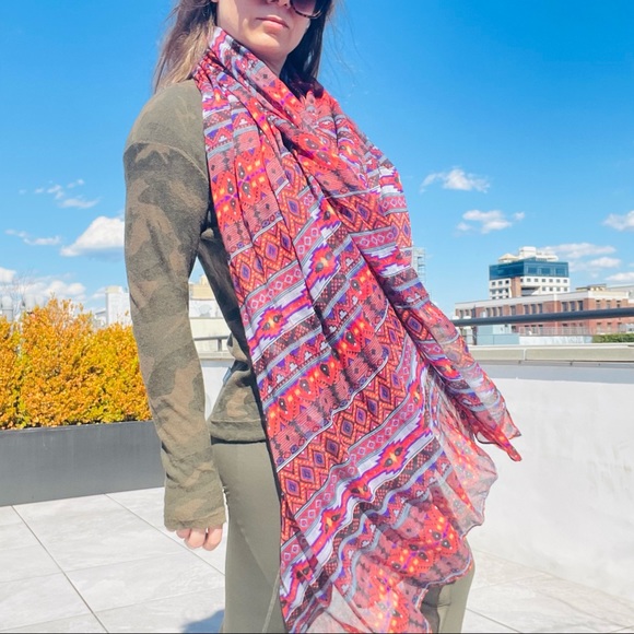 Anthro Tribal Western Hippi Patchwork Pattern Blanket Scarf - Picture 6 of 16